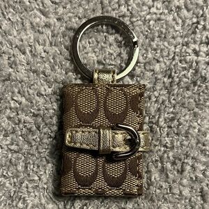 Coach Signature Brown and Gold Leather Photo Keychain